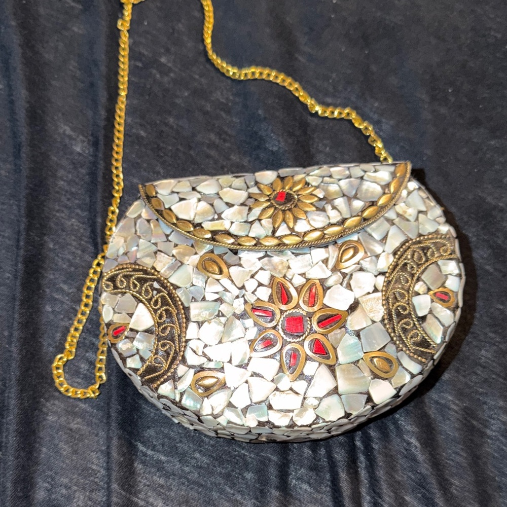 Mosaic Evening Bag with Gold Chain